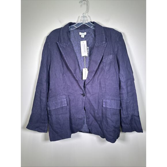Sundance Iris Blazer Women's XL Linen Long Sleeve Jacket One Button Navy Blue - Picture 1 of 12